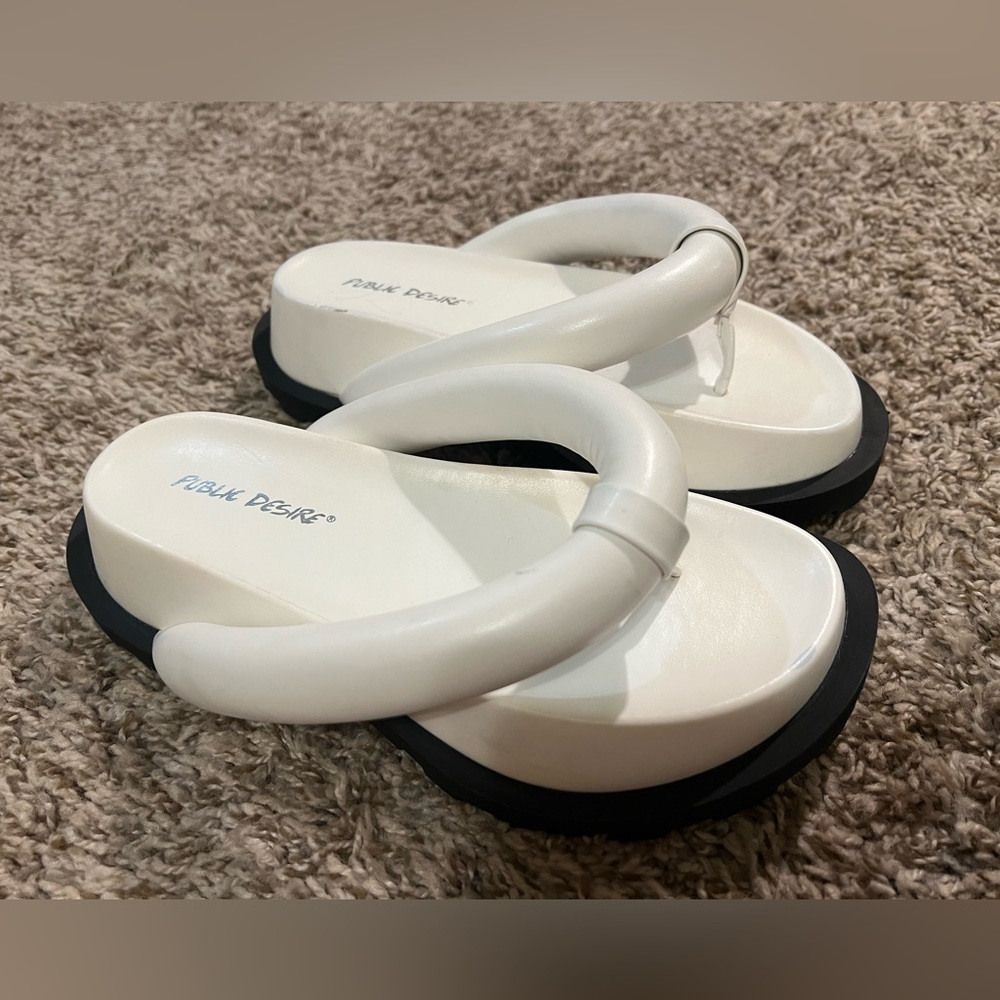 Public Desire by Dolls Kill puff flip flops thongs